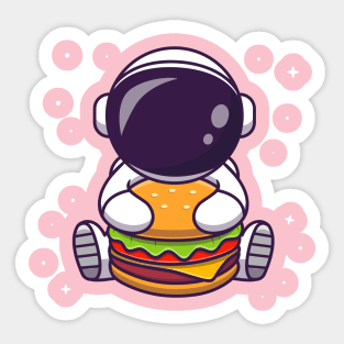 Cute Astronaut Eating Burger Cartoon Sticker